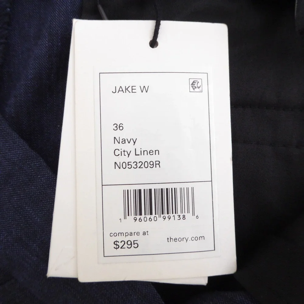 Theory Mens Jake W City Linen Pants Navy Blue N053209R 36